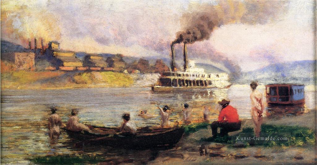 Steamboat auf dem Ohio2 Stiefel Seestück Thomas Pollock Anshutz Ölgemälde